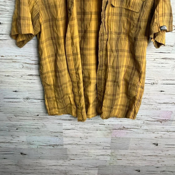 The north face  yellow brown plaid tee shirt button down size medium orange - Picture 2 of 9